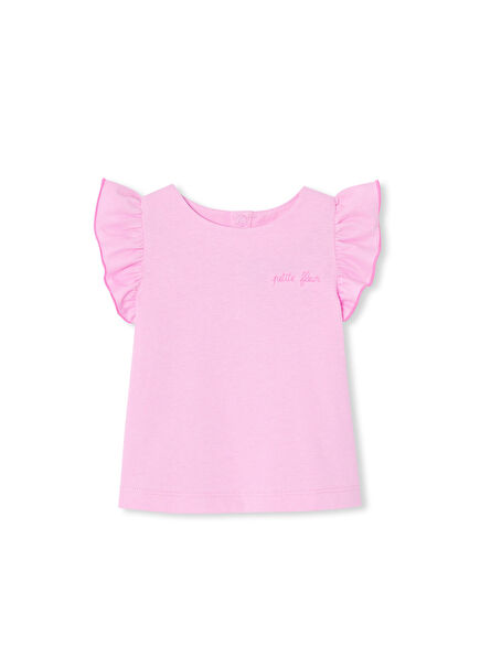 Pembe Fırfırlı Kısa Kollu Kız Bebek T-Shirt
