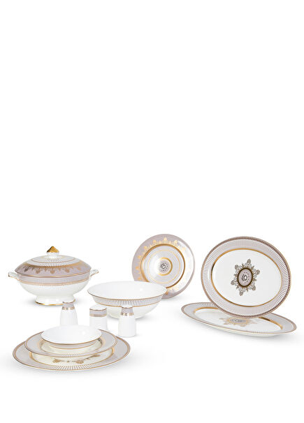 Pronto Desenli Beyaz Bone China 60 Parça 12 Kişilik Yemek Takımı