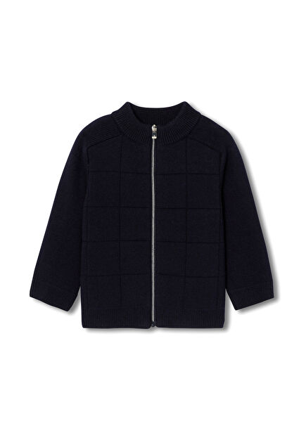 Navy Blue Baby Boy Cardigan with Graphic Mesh Zipper