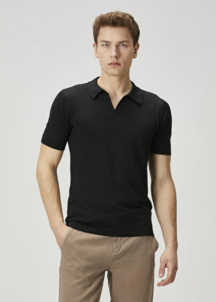 Noah Siyah Polo Yaka Kısa Kollu Triko