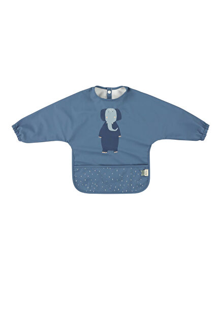 Mrs.Elephant Blue Liquid Proof Long Sleeve Bib