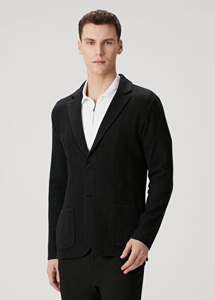Black Zigzag Pattern Jacquard Linen Jacket