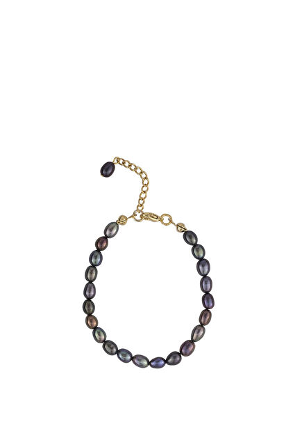 Lavin Altın Kaplama Siyah Kadın İnci Bileklik