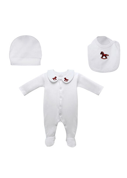 At Nakışlı Beyaz 3’lü Yenidoğan Hastane Çıkışı Seti