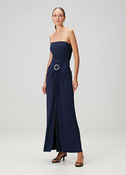 Emma Lacivert Maksi Jersey Abiye Elbise