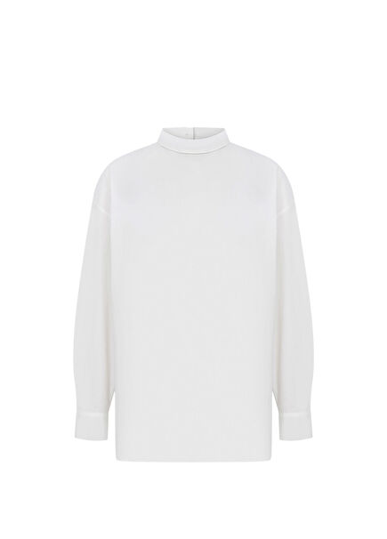 Alita Beyaz Hakim Yaka Uzun Kollu Kadın Gömlek