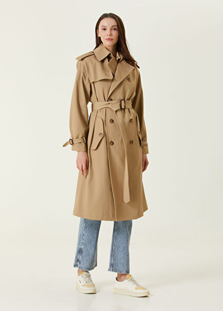 Beige Double-Breasted Overcoat