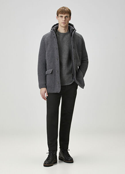 Grey Hooded Wool Coat