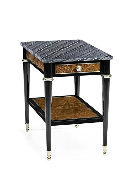 Madison Piano Black Siyah Ahşap Üzeri Mermer Yan Sehpa