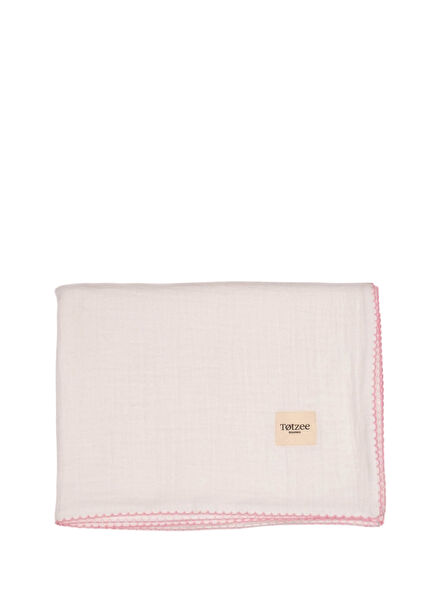 Ecru Pink Crochet Detailed Muslin Baby Girl Pique