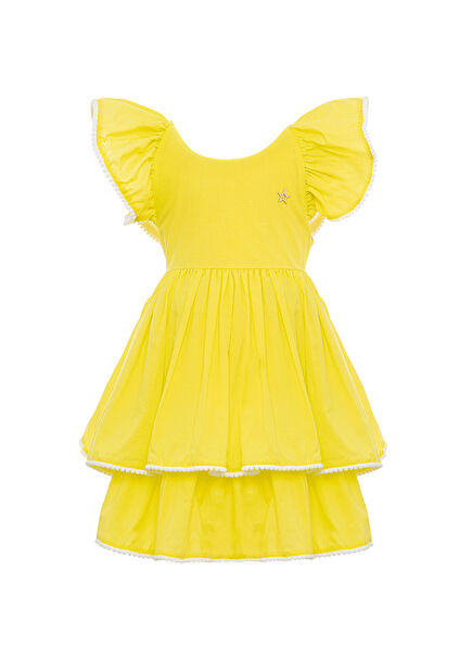Sarı Fiyonk Detaylı Kız Çocuk Elbise