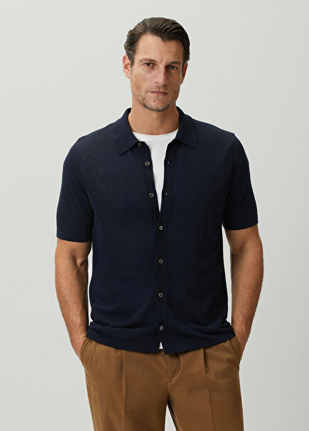 Navy Short-Sleeved Knit Shirt