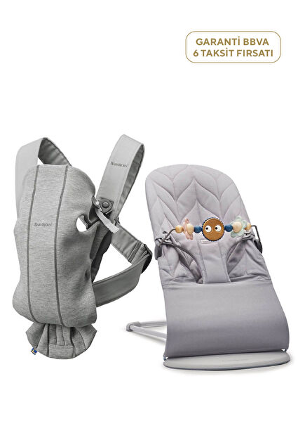 Bliss Petal Woven Baby Carrier with Pastel Toy and Mini 3D Jersey Light Grey Kangaroo Set of 2