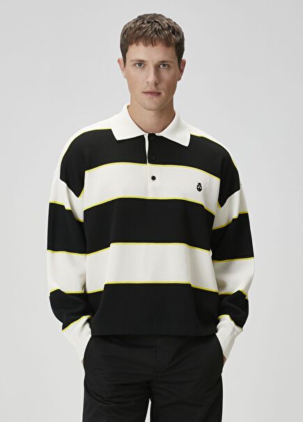 Siyah Sarı Polo Yaka Sweatshirt