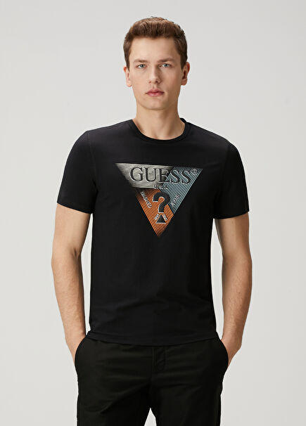 Slim Fit Black Logo Printed T-Shirt