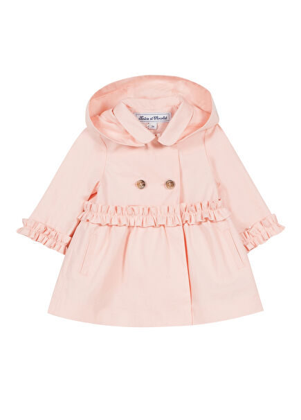 Pink Hooded Drawstring Girls' Trench Coat