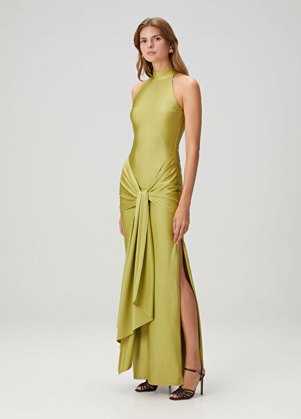 Martina Green Knot Detailed Maxi Evening Dress
