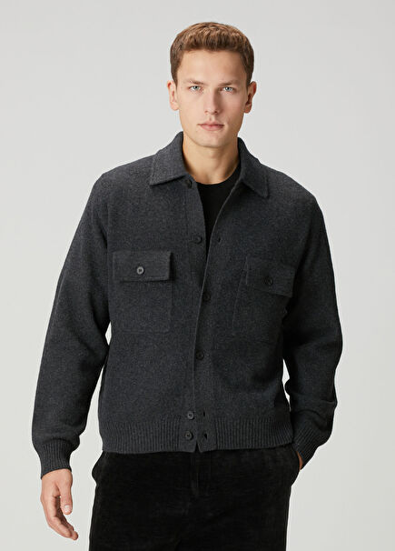 Grey Wool Knit Cardigan