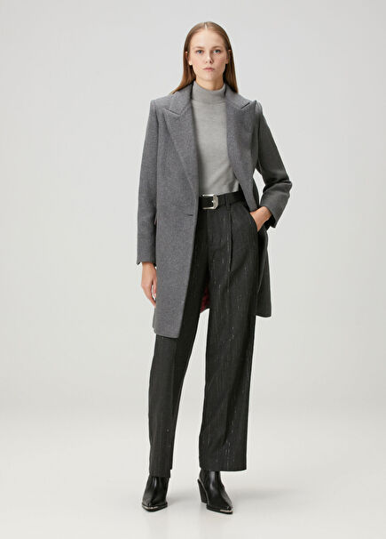 Puros Antrasit Parlak Çizgili Pantolon