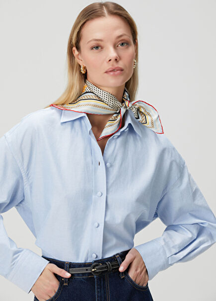 Beyaz Puantiye Desenli Kadın İpek Fular