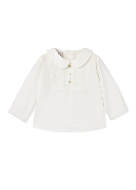 Luz De Menta Cream Color Cotton Long Sleeve Baby Girl Blouse