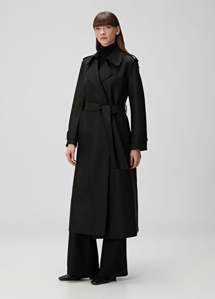 Koyu Haki Yün Palto