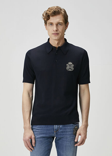Navy Blue Short Sleeve Polo Sweater