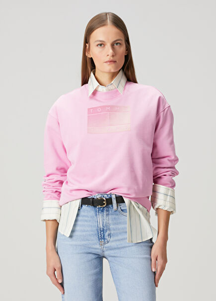 Relaxed Fit Pembe Logolu Sweatshirt