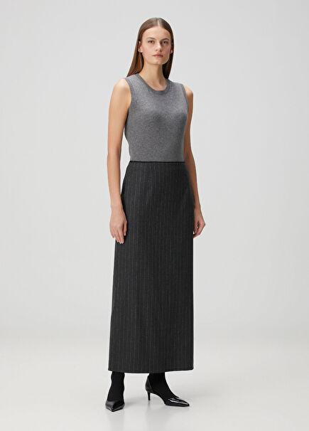 Dark Gray Striped Maxi Skirt