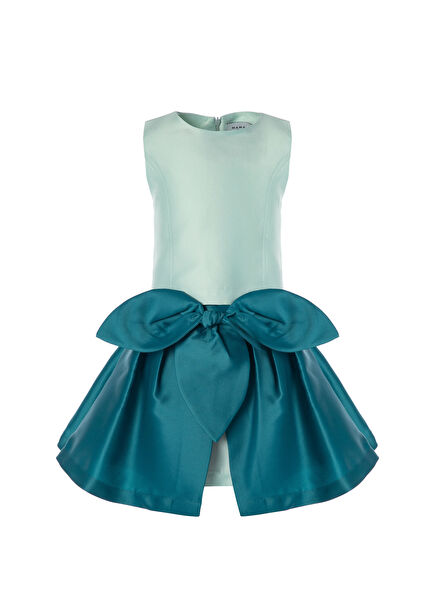Fiyonk Detaylı Petrol Yeşili Etek ve Kolsuz Bluz Kız Çocuk 2'li Set