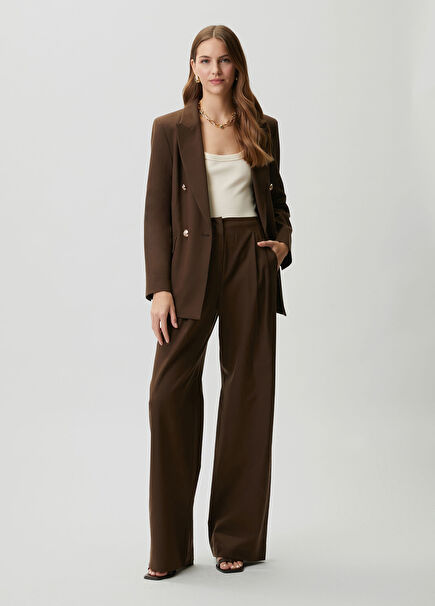 Kahverengi Keten Palazzo Pantolon