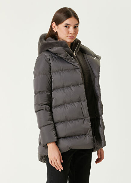 Gri Kapüşonlu Mont