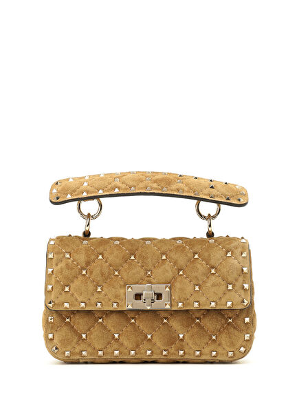Rockstud Spike Kahverengi Kadın Süet Omuz Çantası