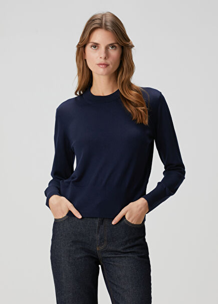 Navy Blue Basic Wool Sweater