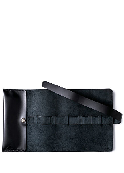 Perge Logo Detailed Black Roll Leather Pen Case