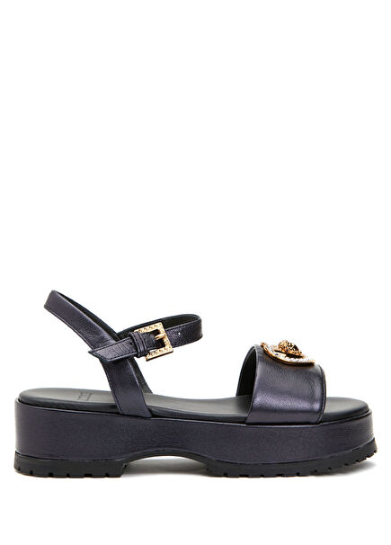 Crystal Heart Medusa Siyah Kız Çocuk Deri Sandalet