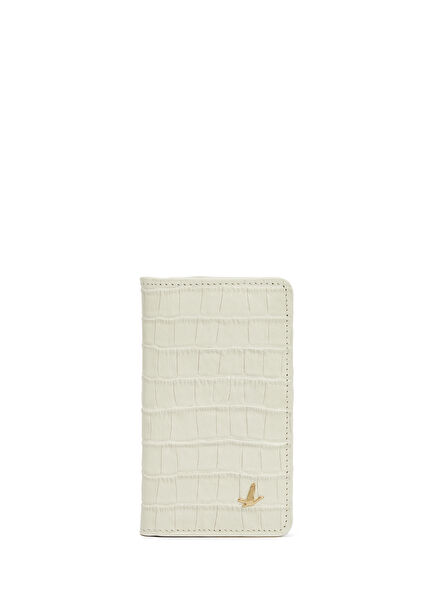 Beige Crocodile Textured Women's Leather Wallet