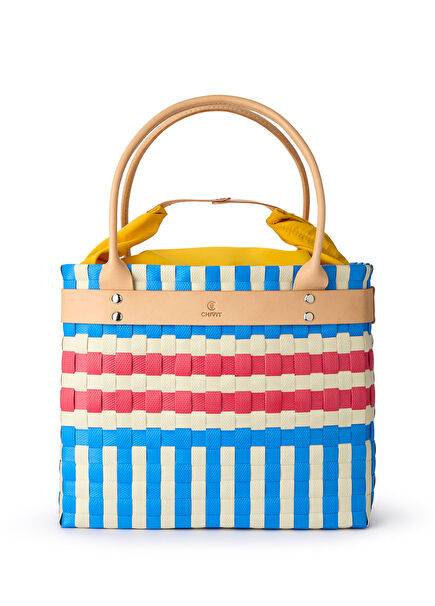 Phellos Basket Bag Mavi Büyük Boy El Yapımı Kadın Omuz Çantası