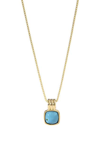 14K Gold Women's Necklace with Turquoise Natural Stones