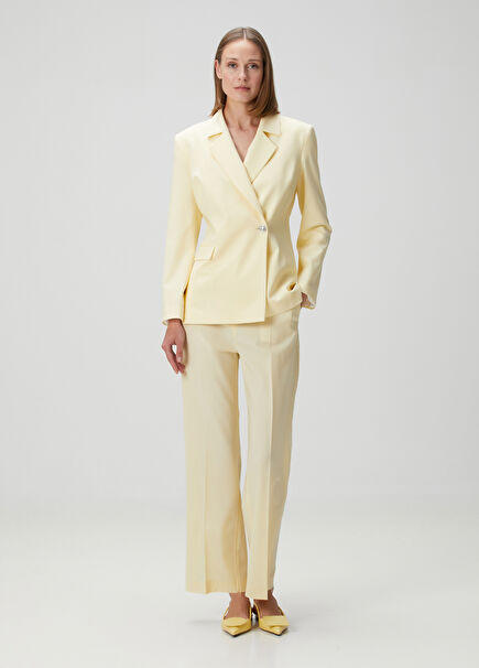 Yellow Wide-Leg Wool Pants