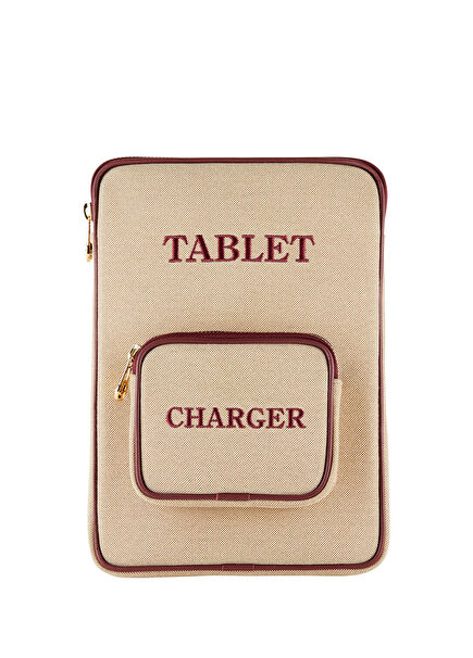 Cupertino Bordo Bej Kanvas Tablet Çantası