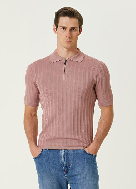 Pembe Polo Yaka Kısa Kollu İpek Triko