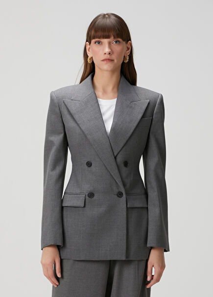 Gri Kruvaze Yün Ceket