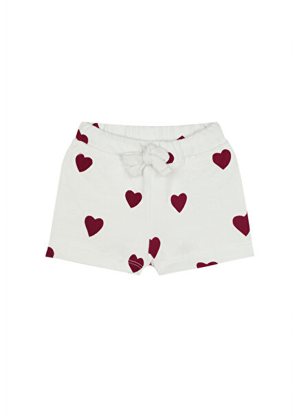 Red Heart Patterned Cotton Baby Girl Shorts
