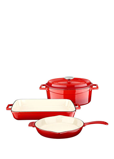 Edition Series Red Cast Iron 3-Piece Pots and Pans Set