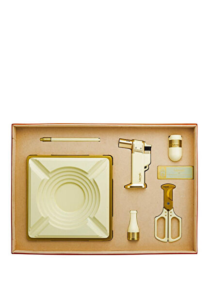 Premium Krem Rengi Metal Altılı Puro Seti