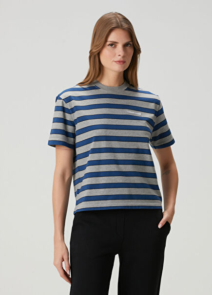 Roam Lacivert Gri Çizgili T-shirt