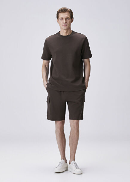 Brown Waist Corded Interlock Cargo Shorts