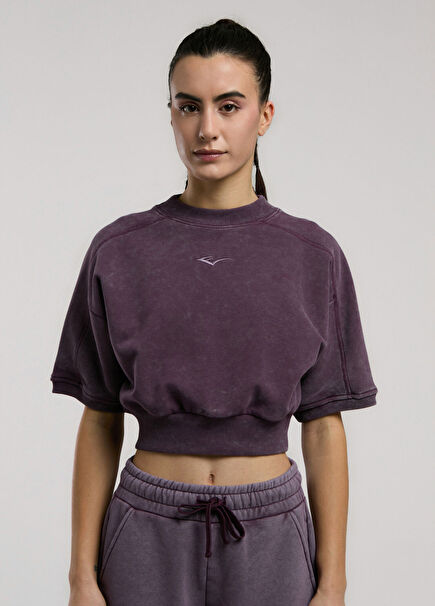 Bronx 1910 Oversize Purple Crop Short Sleeve Women's Sweatshirt