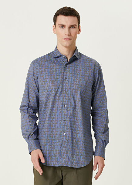 Light Blue Geometric Patterned Shirt